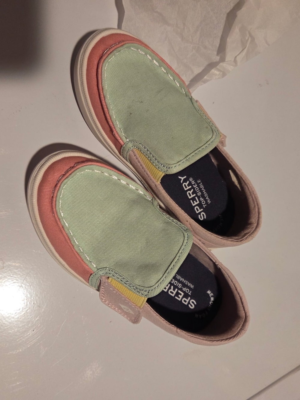 Sperry Kids Slip-On Sneakers in Mint Green, Coral & Pale Pink